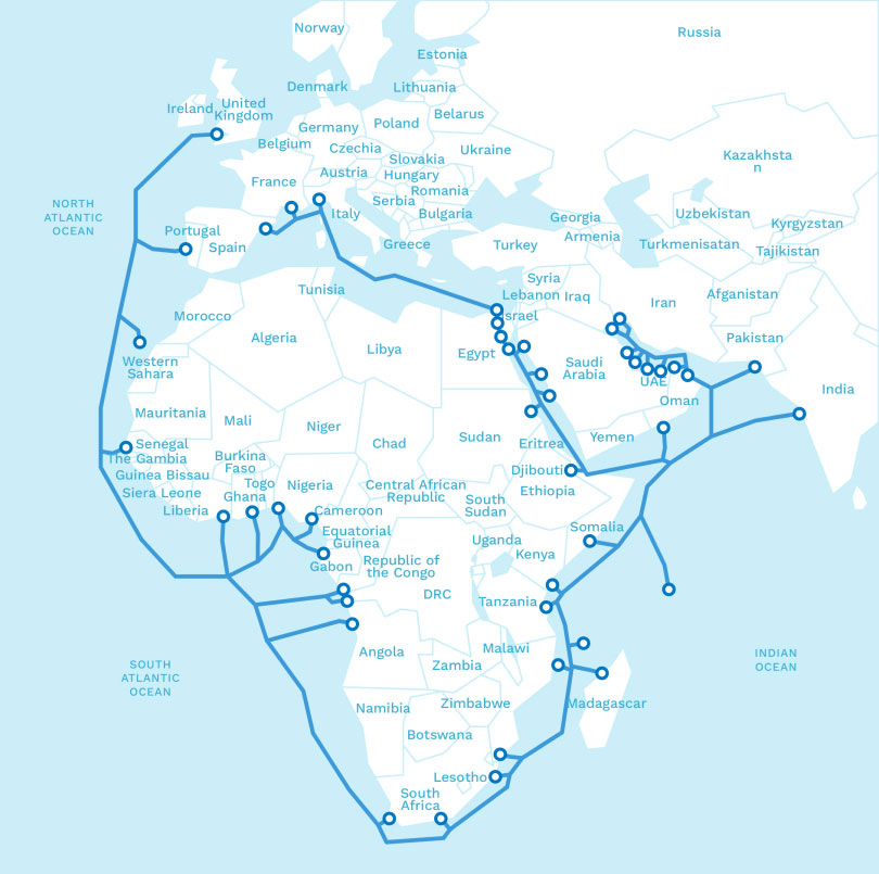 Mapa cable submarino 2Africa